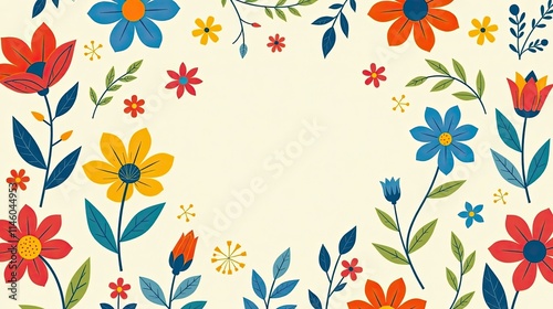 Vibrant Floral Border Design with a Central Blank Space Ideal for Text or Images