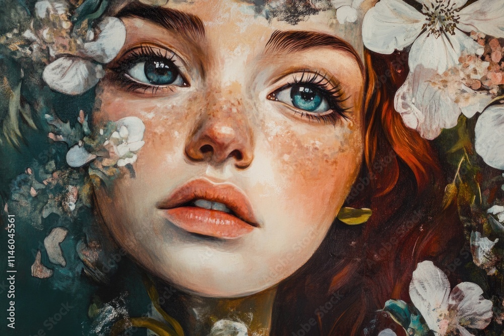 Portrait of a woman wearing a flower-adorned headpiece Portrait of a woman wearing a flower-adorned headpiece