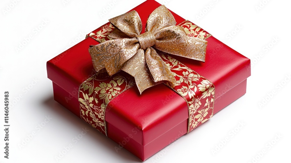 Red gift box with gold ribbon and bow. Red gift box with gold ribbon and bow.