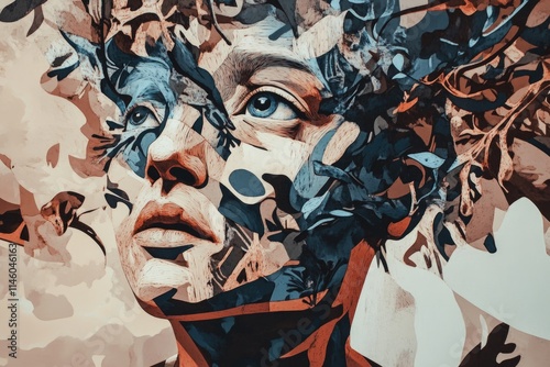 A portrait of a woman with birds entwined in her hair, a beautiful and unique image