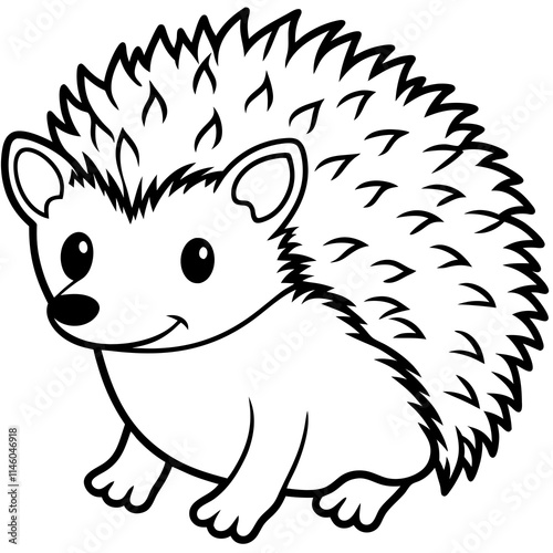 Cute Hedgehog Silhouette line art  black vector illustration