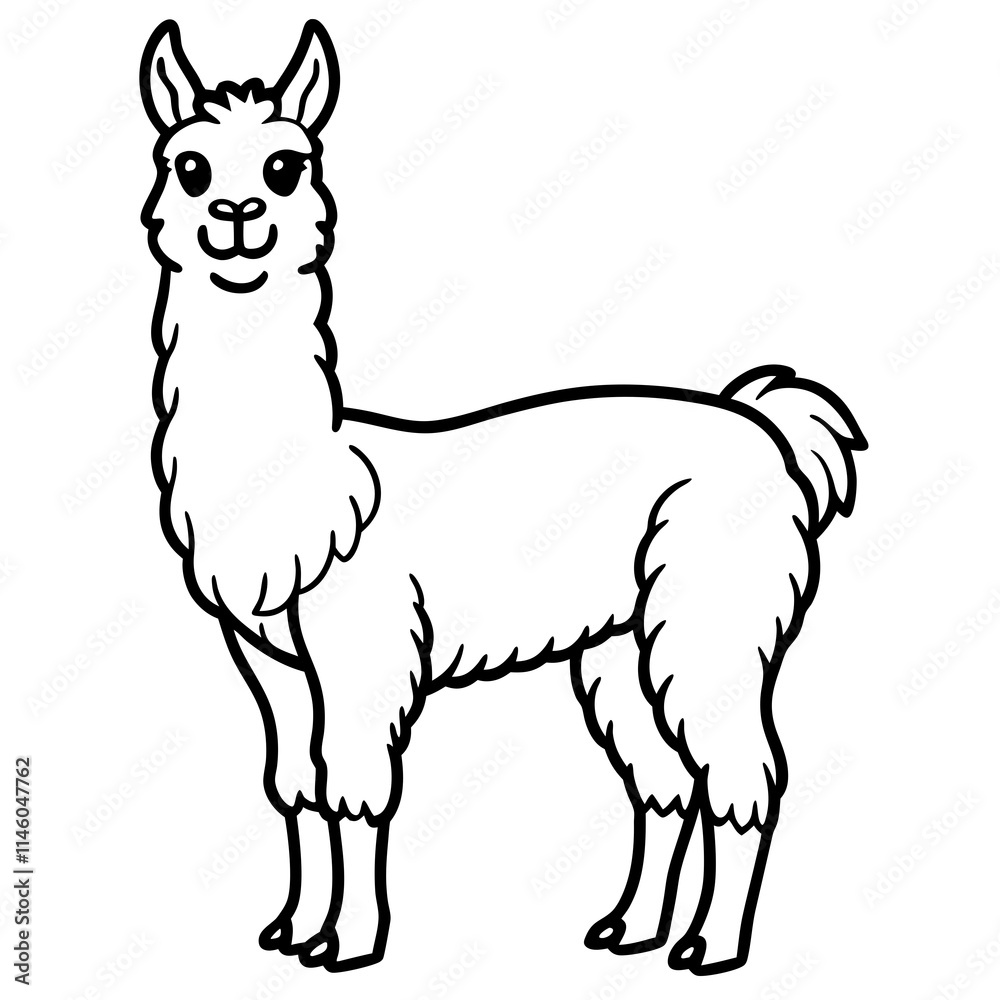 Cute Llama Silhouette line art  black vector illustration
