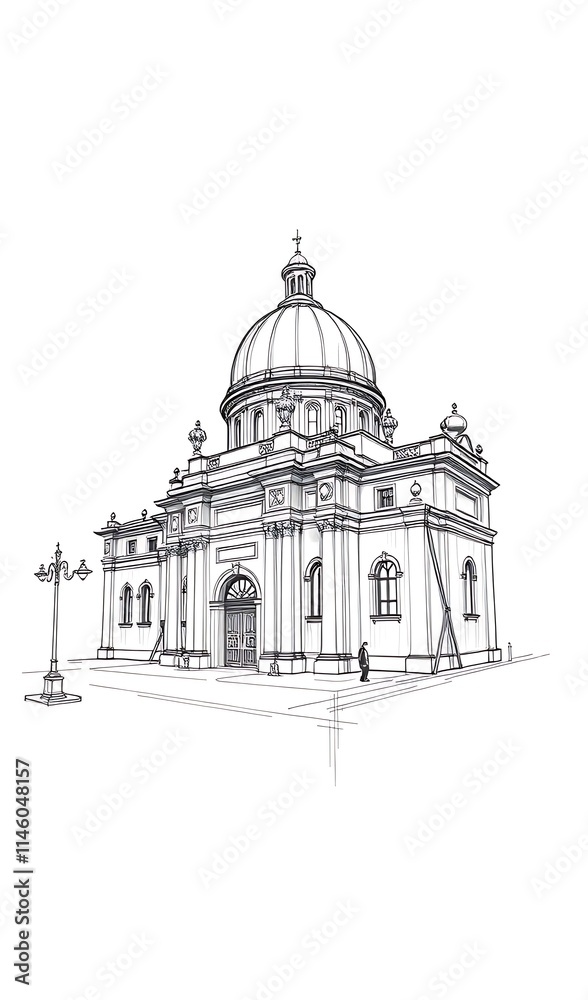 Elegant Hand-Drawn Sketch: Majestic Dome Chapel. AI Generated Elegant Hand-Drawn Sketch: Majestic Dome Chapel. AI Generated