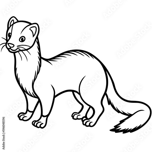 Cute Weasel Silhouette line art  black vector illustration
