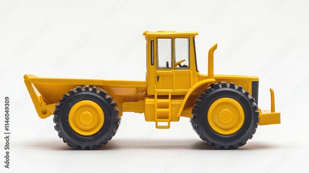 Fototapeta premium Yellow toy dumper truck isolated on white background.