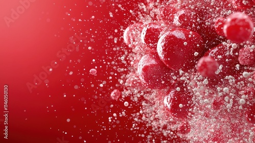 Red spheres exploding with white powder.