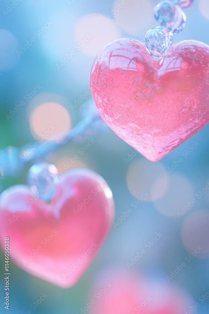 Obraz premium A pink heart hangs from a tree branch, symbolizing love and affection