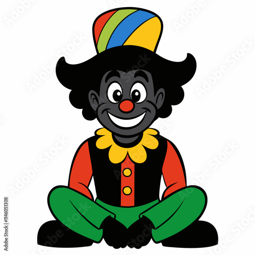 Colorful Sitting Clown Cartoon with Hat and Ruffled Collar - Playful Circus Illustration