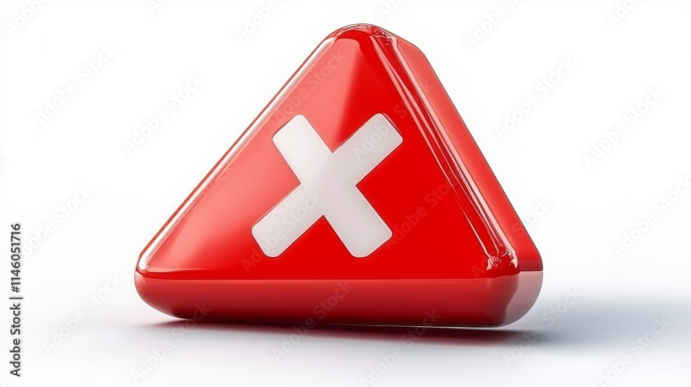 Red triangle with white cross, a symbol of warning, caution and error prevention Red triangle with white cross, a symbol of warning, caution and error prevention