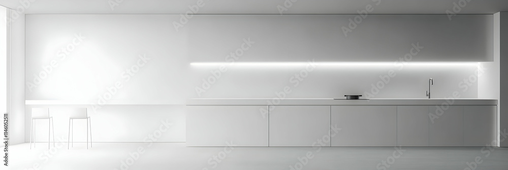 Fototapeta premium Minimalist White Kitchen 3D Render