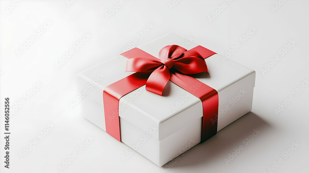 White Gift Box Red Bow 3D Render White Gift Box Red Bow 3D Render