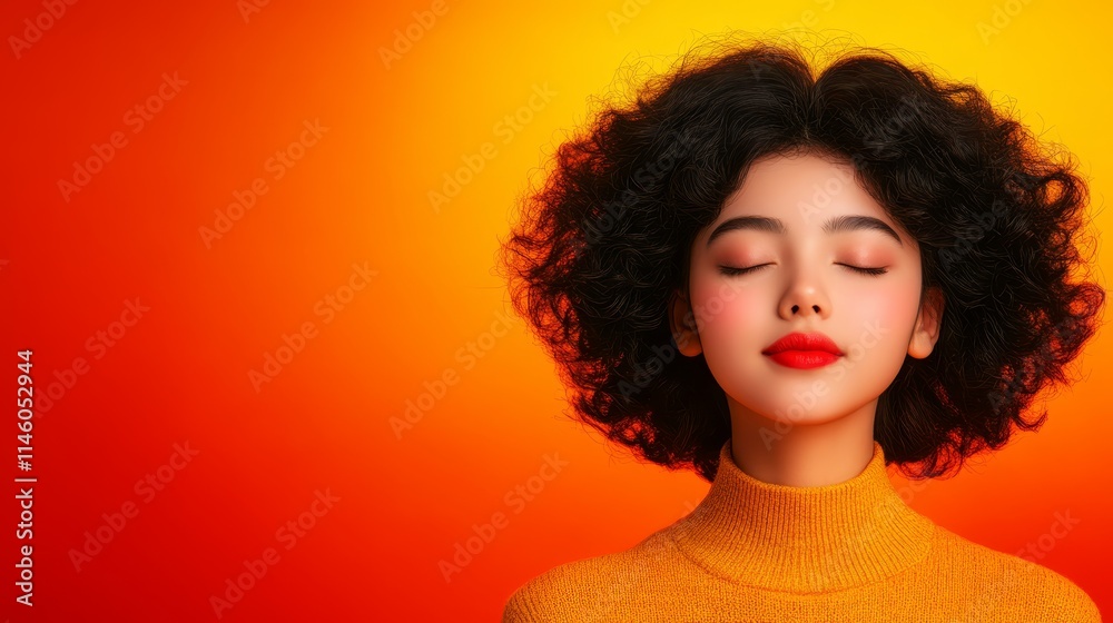 Stylish woman in yellow sweater and red lipstick, a portrait of modern beauty fashion Stylish woman in yellow sweater and red lipstick, a portrait of modern beauty fashion