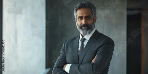 Businessman in a Suit Standing Against Wall