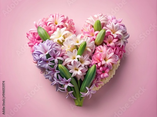 A spring floral panorama: a pastel pink hyacinth heart, the perfect romantic wallpaper.
