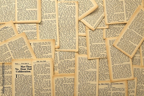 Old pages scattered on a surface.