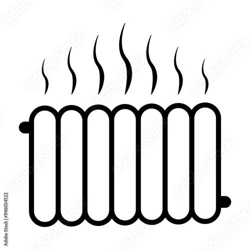Radiator with heat steam icon, radiator heating, hot winter home