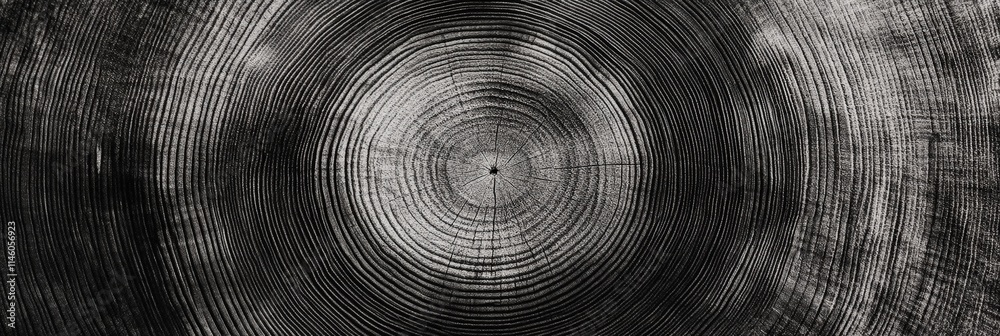 Detailed Pattern of Tree Rings in Black and White, Showcasing Natural Growth and History Over Time with Intricate Textures Detailed Pattern of Tree Rings in Black and White, Showcasing Natural Growth and History Over Time with Intricate Textures