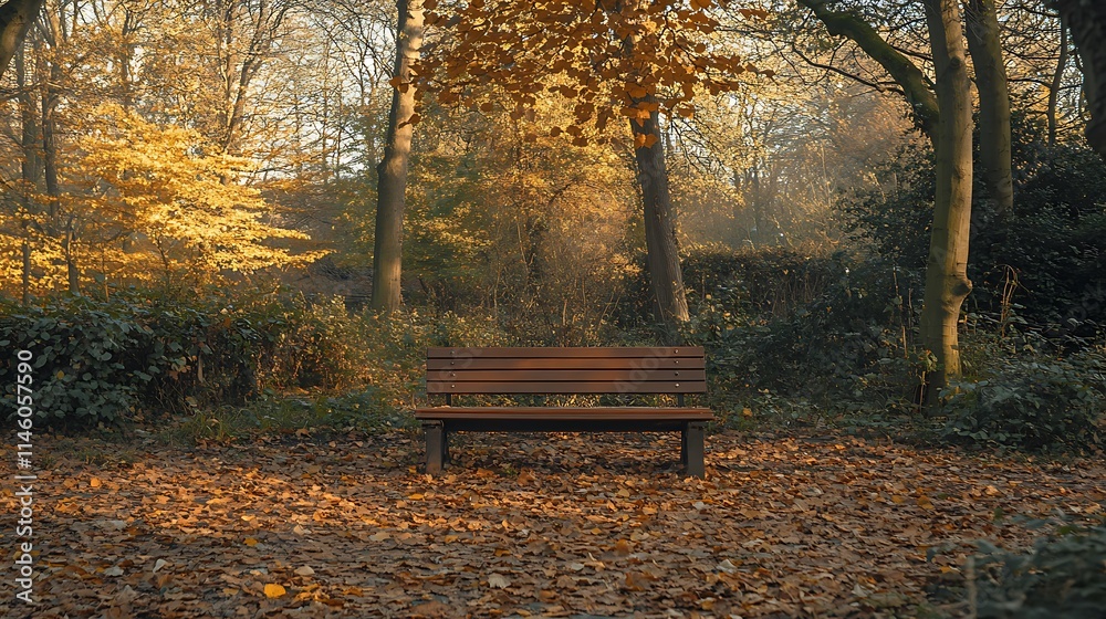 Autumnal Park Bench Under Golden Canopy Autumnal Park Bench Under Golden Canopy
