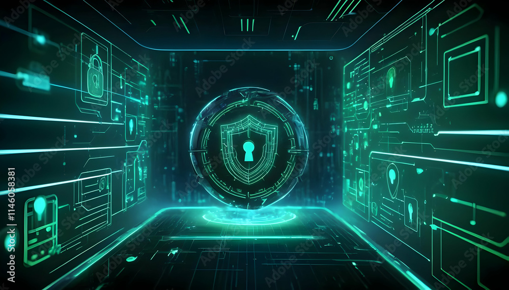 Obraz premium Cybersecurity Digital Shield Network Protection System Data Privacy Safeguard