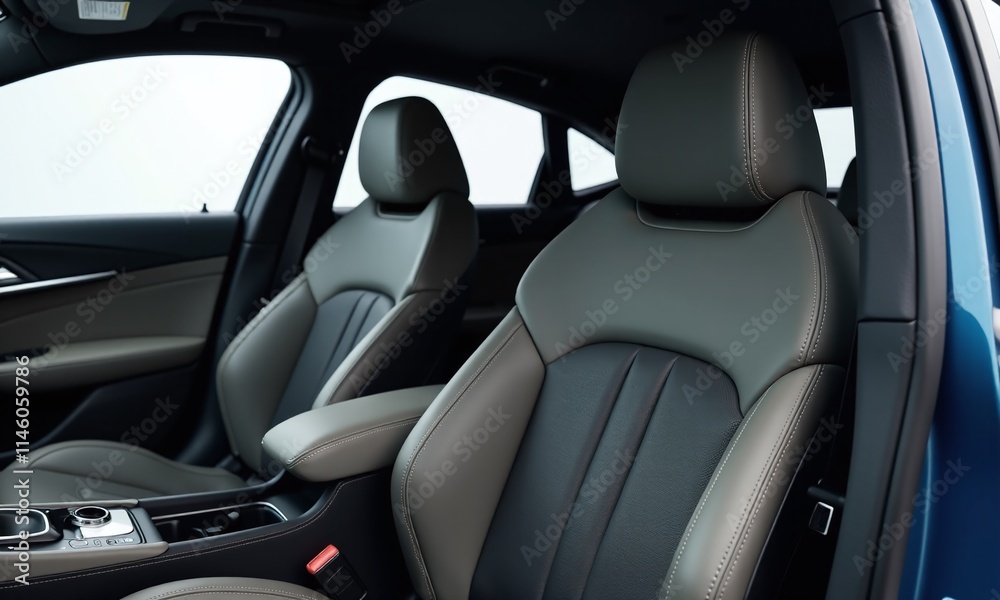 Car interior front seats leather upholstery black Car interior front seats leather upholstery black