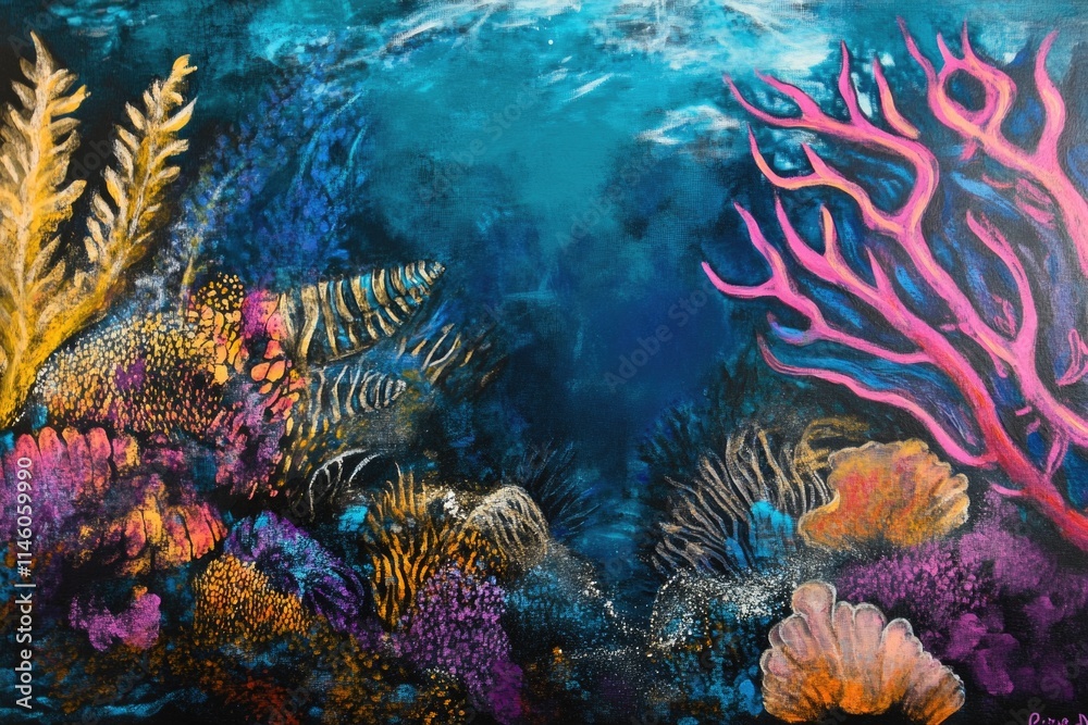Underwater scene with coral reefs and various fish species Underwater scene with coral reefs and various fish species
