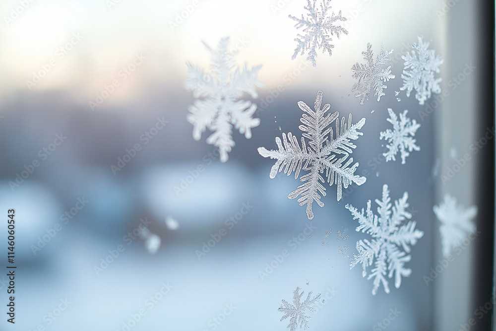 Frosted Elegance: Snowflakes on a Winter Window Frosted Elegance: Snowflakes on a Winter Window