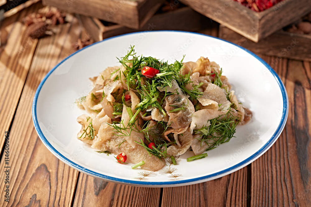 Exquisite small cold dish fennel chopped cold pig ear mushroom Exquisite small cold dish fennel chopped cold pig ear mushroom