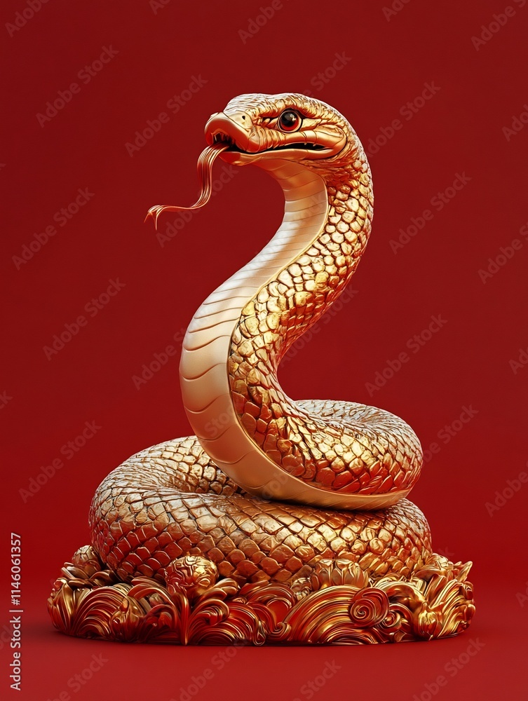 Fototapeta premium Sleek 3D Render of Chinese New Year Snake Zodiac Symbol Concept