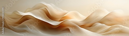 An abstract composition of soft, flowing waves in warm beige and cream tones, creating an ethereal and calming atmosphere perfect for modern design.