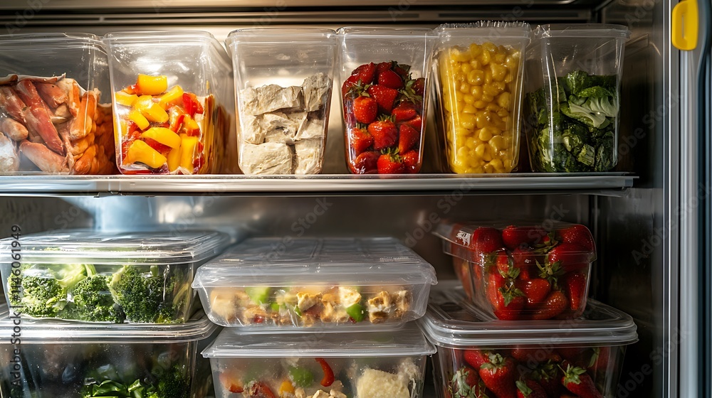 Organized Fridge Photo: Freshly Prepped Produce & Meals. AI Generated