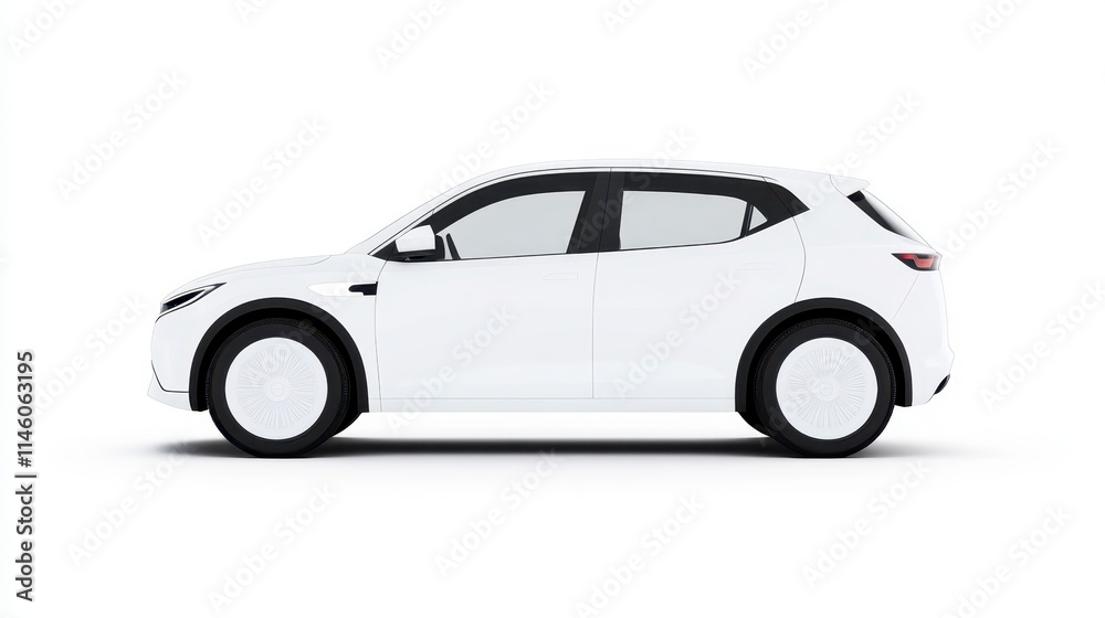 A sleek white car side view, showcasing modern design and innovative features typical of contemporary electric vehicles. A sleek white car side view, showcasing modern design and innovative features typical of contemporary electric vehicles.