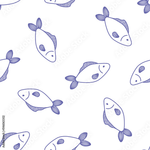 Seamless pattern with purple outline fish