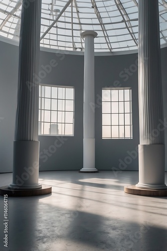 Modern Architecture: Sunlit Columns in a Glass-Roofed Hall