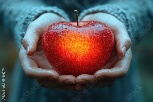 A person grasping a vibrant red apple, ready to take a bite photo