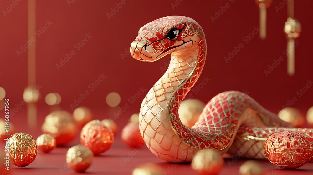 Fototapeta premium Elegant 3D Render of Chinese New Year Snake Symbol for