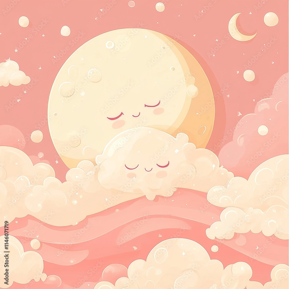 Moon and Cloud Sleeping in Pastel Dreamland Moon and Cloud Sleeping in Pastel Dreamland