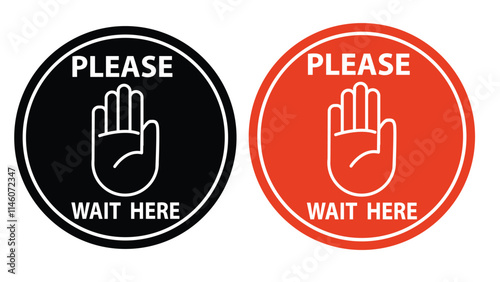Set of Please wait here, Social distancing sign . Distance at public place, shopping center, shop, hospital, workplace.