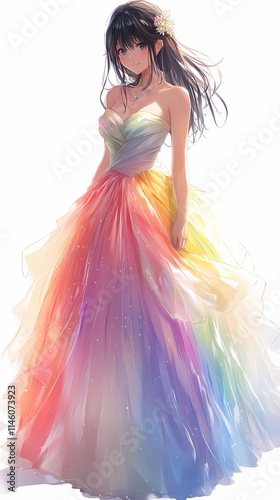 Anime Girl in Rainbow Gown: A Dreamlike Portrait