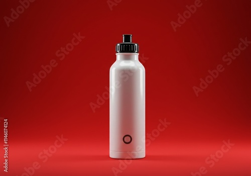A minimalist gym water bottle on a bold red background