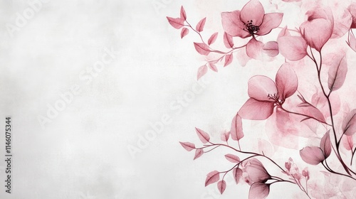 Delicate pink watercolor flowers and branches on a textured background.