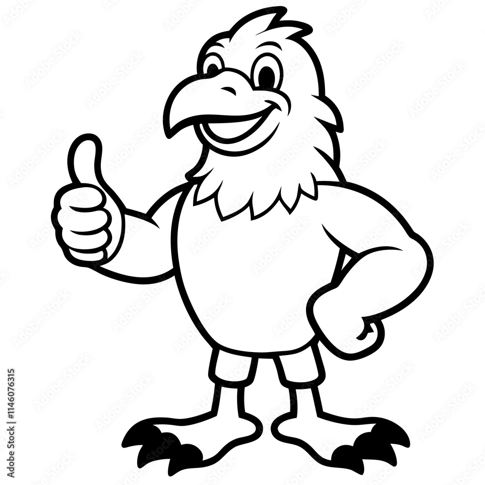 Cheerful Bald Eagle Mascot Giving Thumbs Up - Black and White Cartoon Illustration Cheerful Bald Eagle Mascot Giving Thumbs Up - Black and White Cartoon Illustration