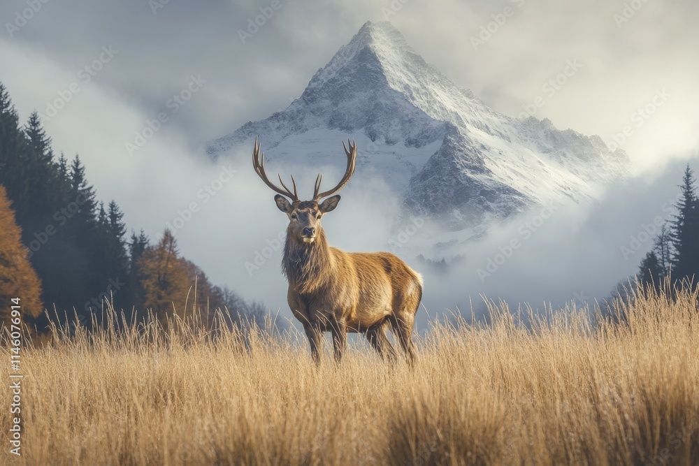 Fototapeta premium white-tailed deer (Odocoileus virginianus). Beautiful simple AI generated image