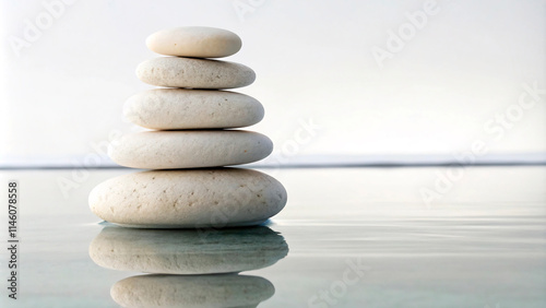 Stone stack on a tranquil beach with ocean and sky background3