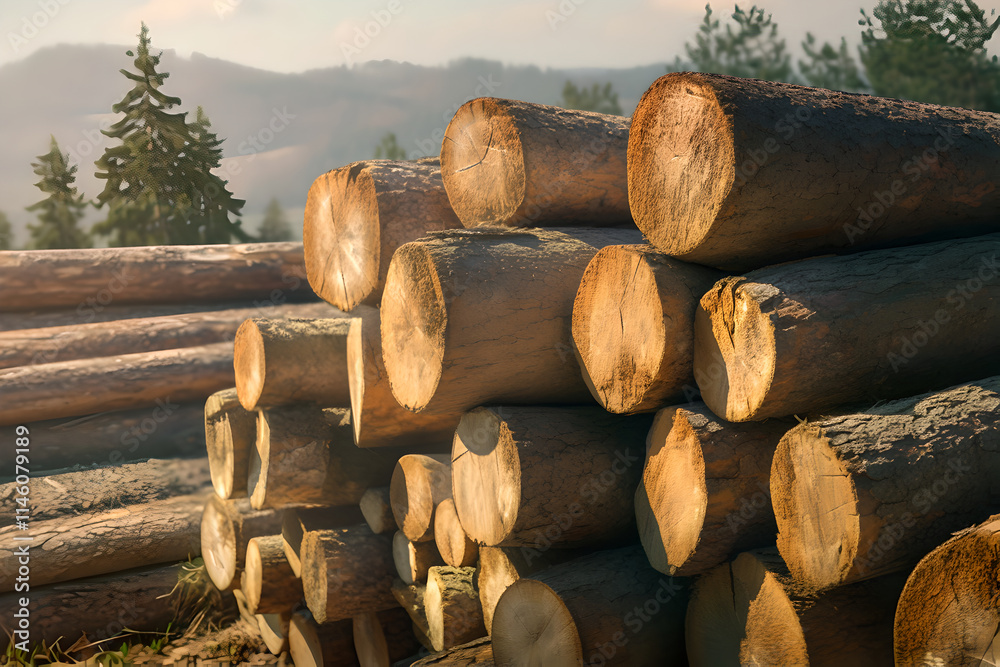 Deforestation, bunch of felled tree logs. Forest destruction, clearance, felling trees. Cutting down wood, timber logging. Work clearcutting for stock of building materials Deforestation, bunch of felled tree logs. Forest destruction, clearance, felling trees. Cutting down wood, timber logging. Work clearcutting for stock of building materials