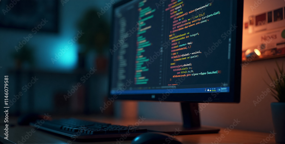 A computer monitor displaying modern programming code lines of code in a clean A computer monitor displaying modern programming code lines of code in a clean