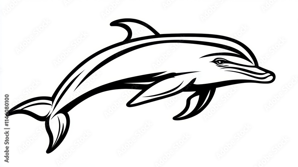 Naklejka premium Jumping Dolphin, Outline Contour Isolated on White Background. For Coloring, Tattoo, or Logo