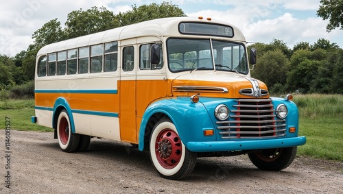 Old Bus with Clipping Path, Isolated on White Background, Showcasing Vintage Design and Nostalgic Charm in a Clean, Detailed Render