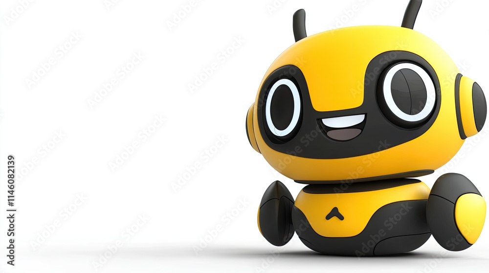 A cheerful yellow robot character with big eyes, designed for playful interaction. A cheerful yellow robot character with big eyes, designed for playful interaction.
