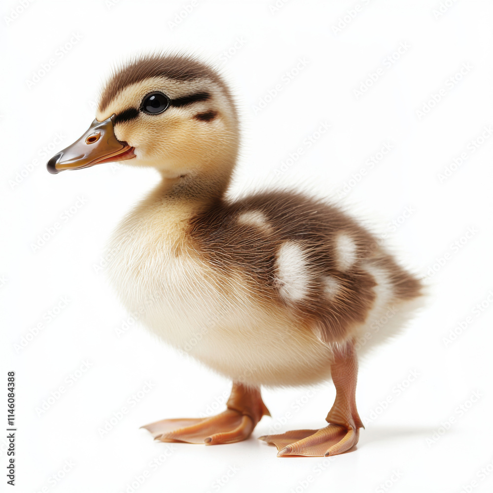 fluffy duckling waddling on white background, exuding cuteness and charm fluffy duckling waddling on white background, exuding cuteness and charm