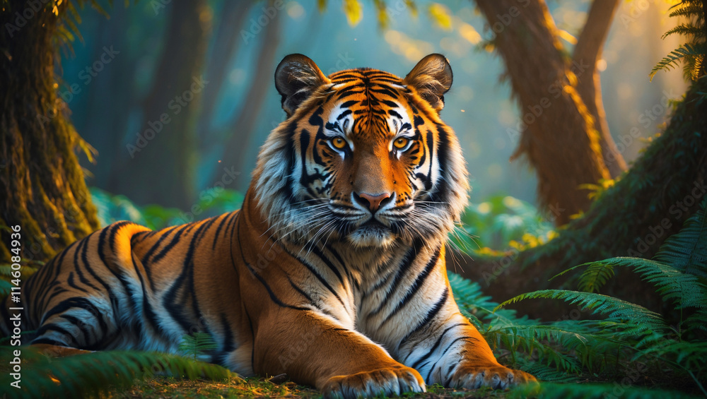 Obraz premium Explore stunning tiger images: majestic wild tigers, Bengal tigers, and fierce tiger portraits. Perfect for presentations, creative designs, and wildlife projects.